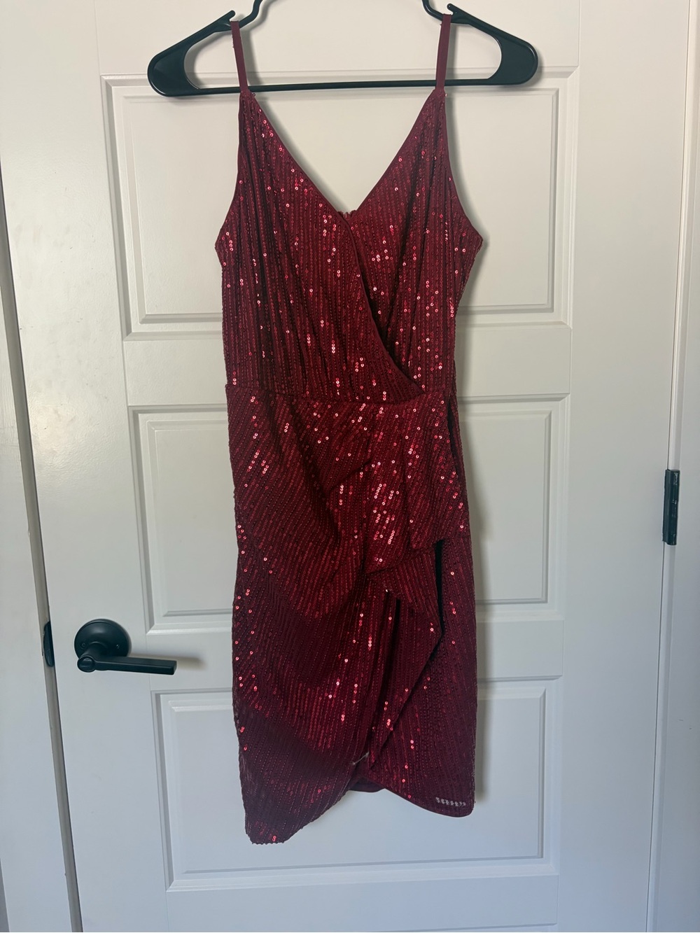 Grace Karin Red Sequin Wrap-Style Mini Dress
